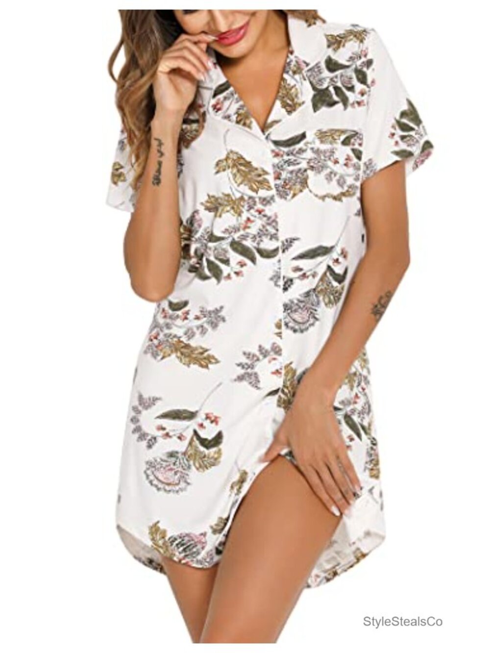 Viscose Spandex Button Down Nightgown Sleepshirt Nursing Pajama